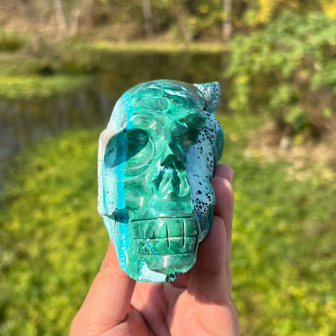 Malachite Geode Skull