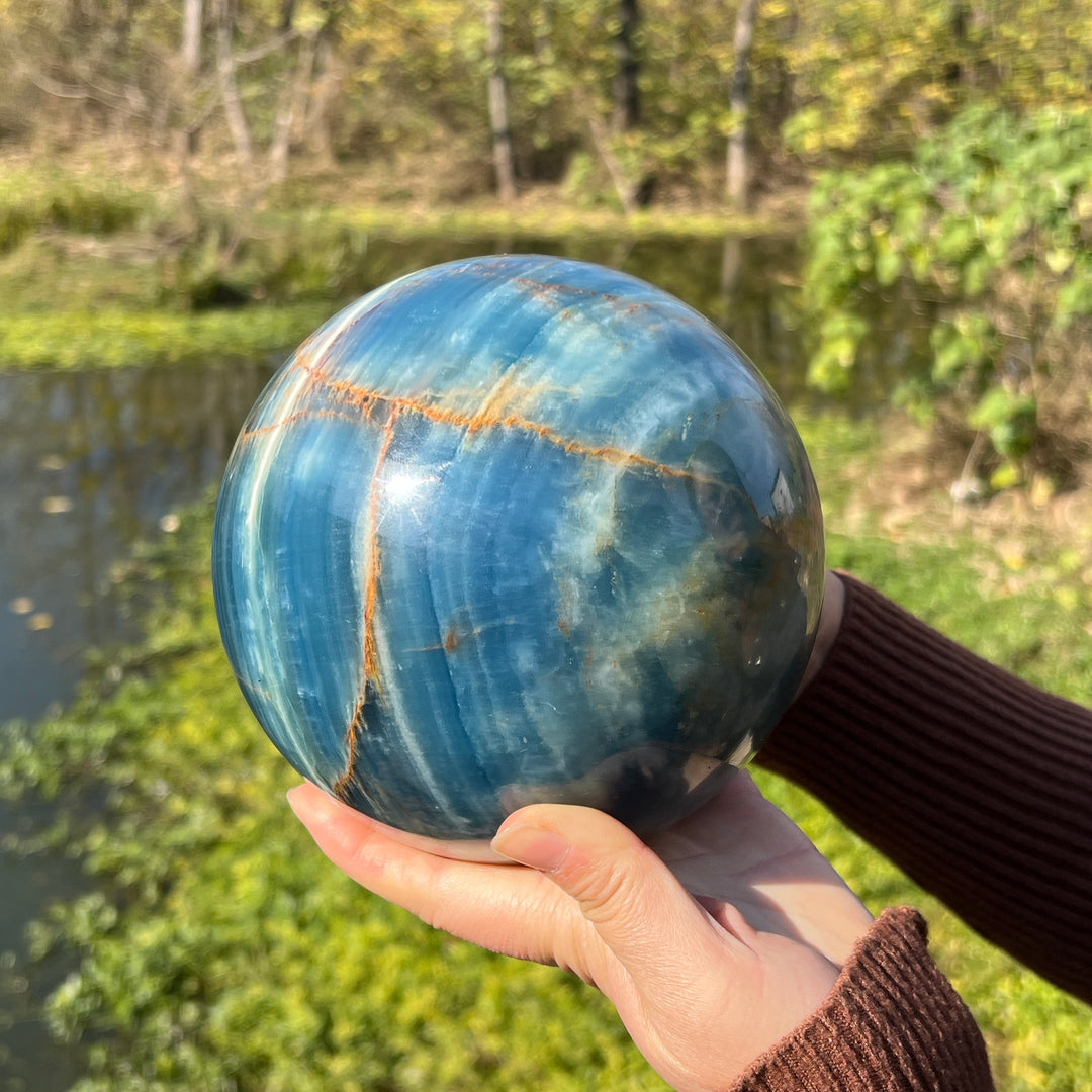 Large Lemurian Aquatine Calcite Sphere