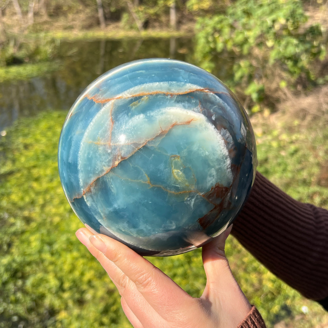 Large Lemurian Aquatine Calcite Sphere