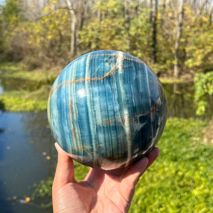 Large Lemurian Aquatine Calcite Sphere