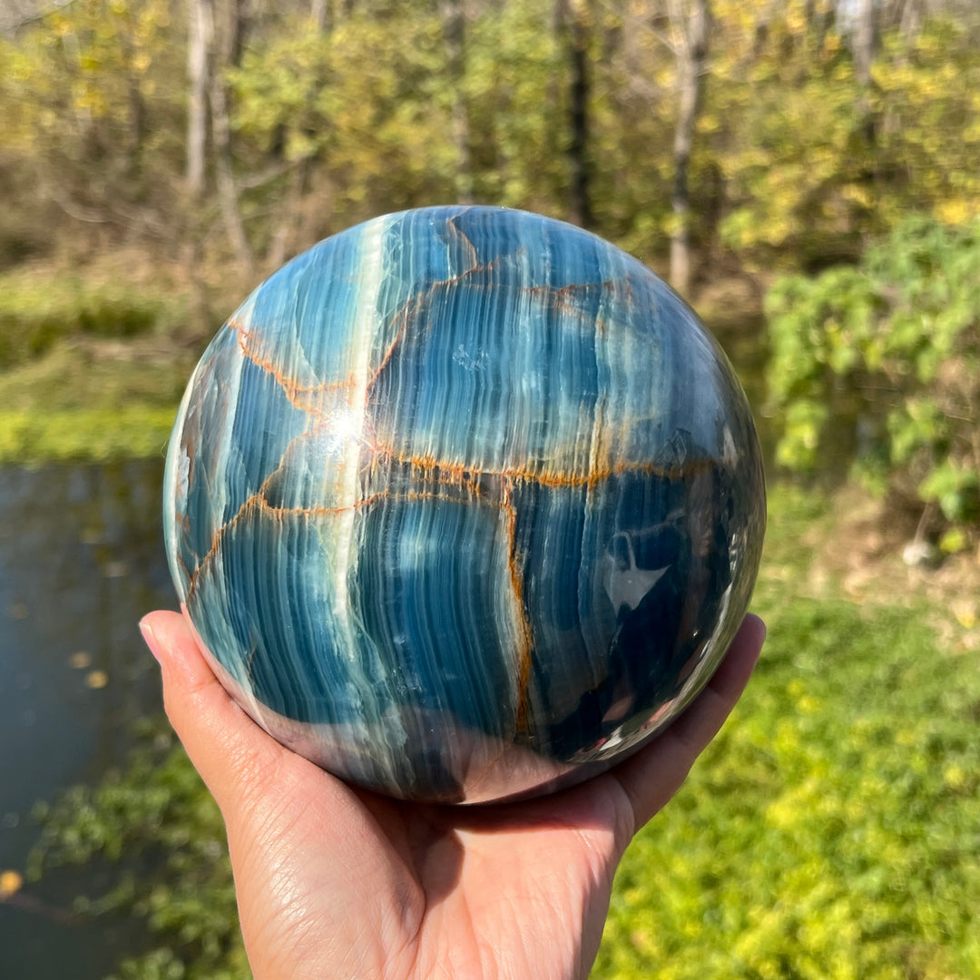 Large Lemurian Aquatine Calcite Sphere