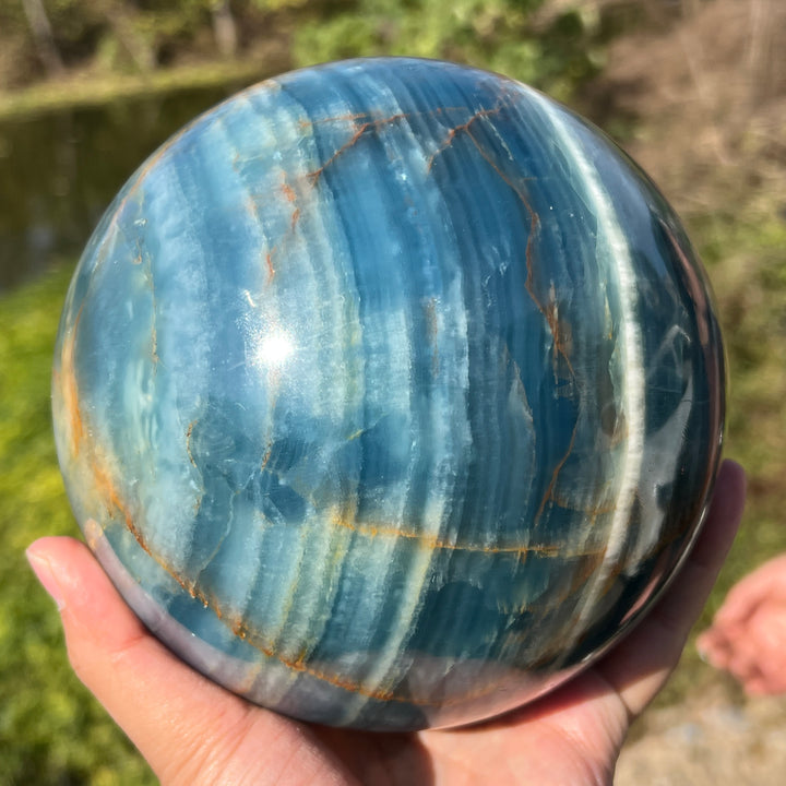 Large Lemurian Aquatine Calcite Sphere