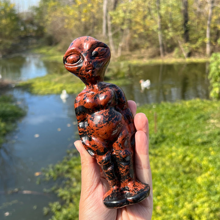 Mahogany Obsidian Alien Carving