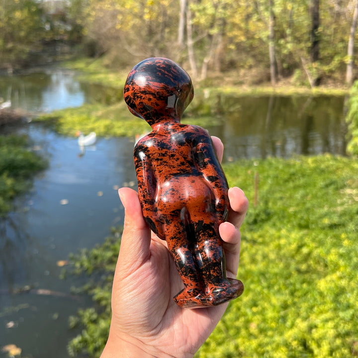 Mahogany Obsidian Alien Carving