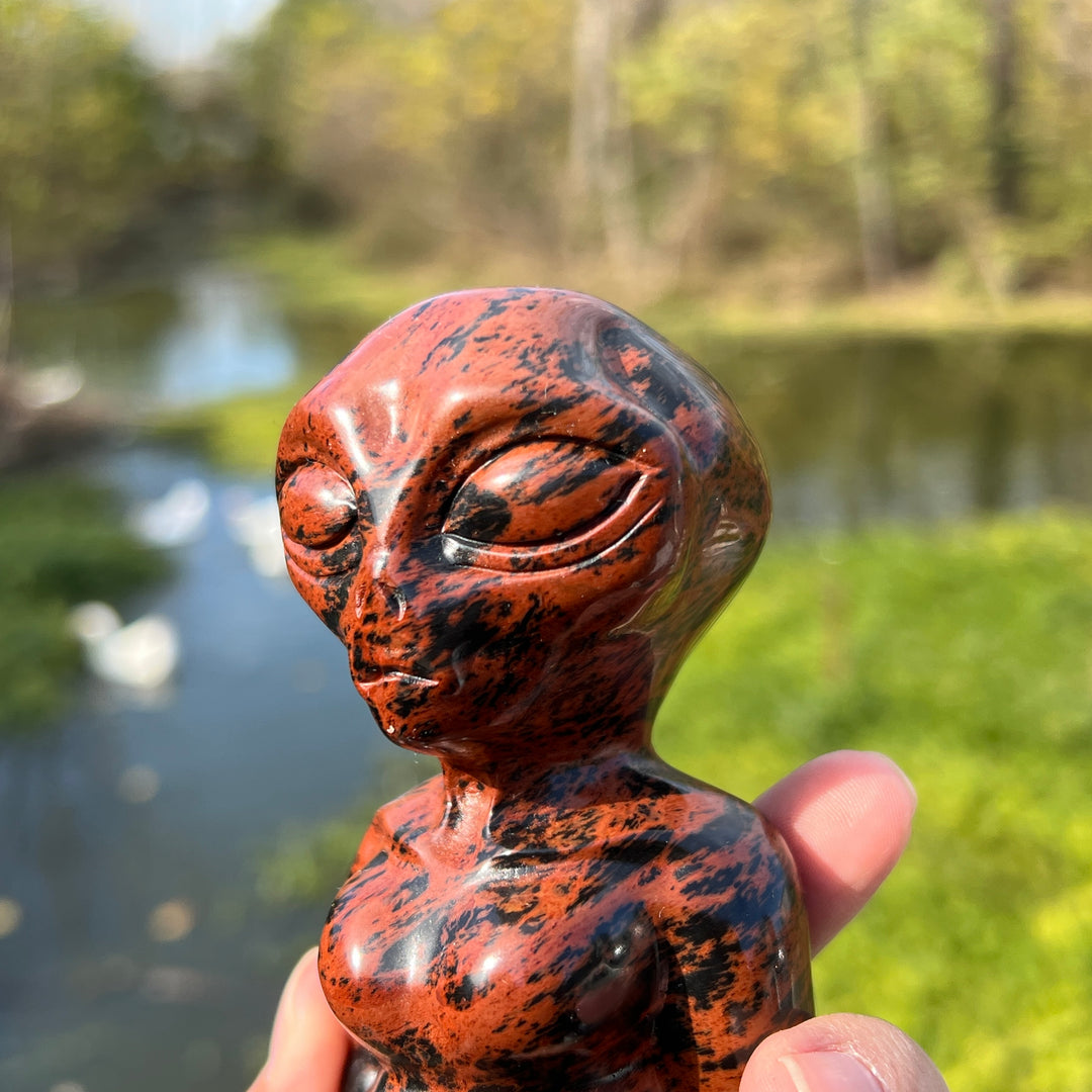 Mahogany Obsidian Alien Carving