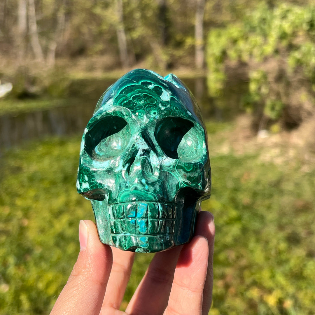 Malachite Geode Skull