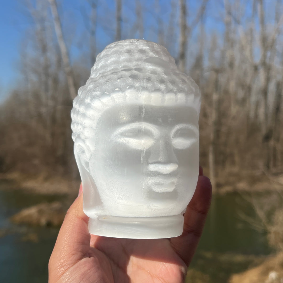 Selenite Buddha Skull