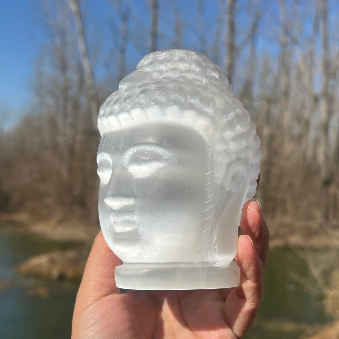 Selenite Buddha Skull