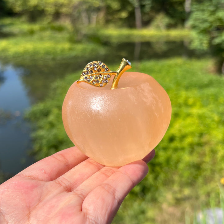 Yellow Selenite Apple Carving