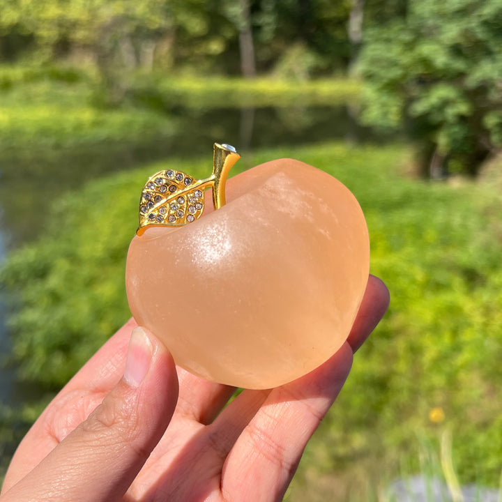 Yellow Selenite Apple Carving