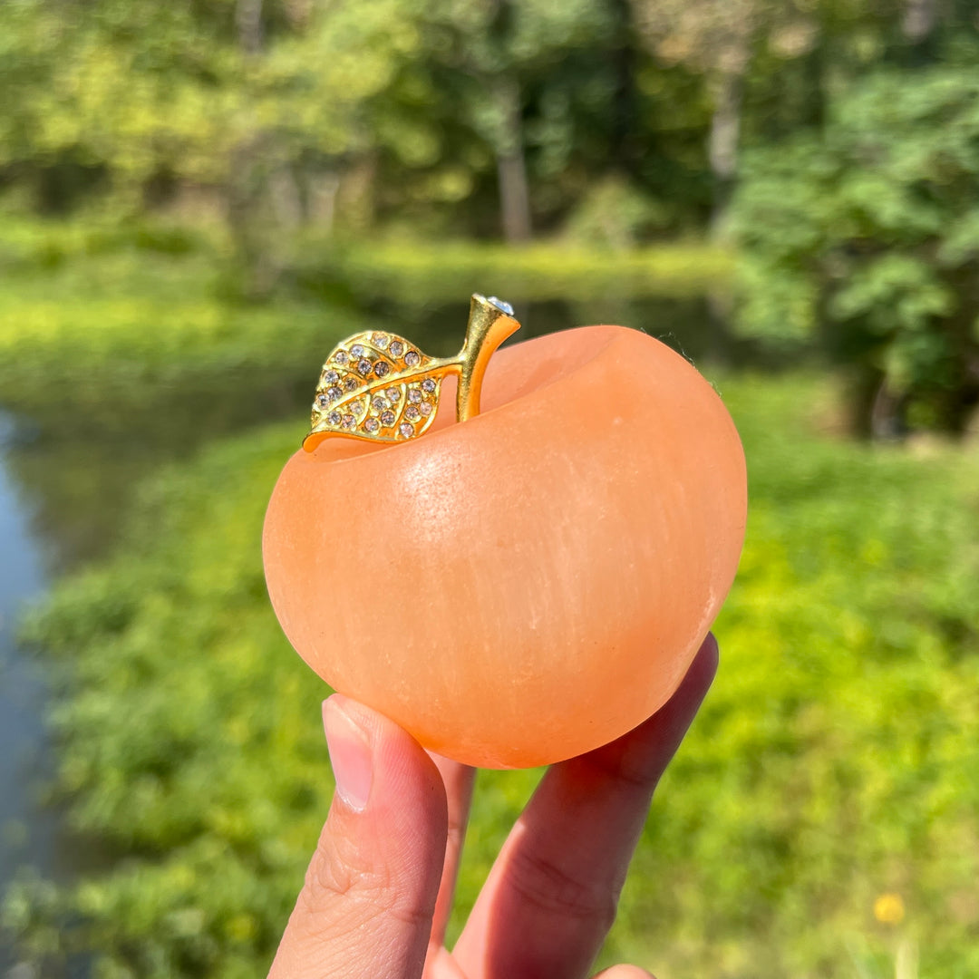 Yellow Selenite Apple Carving