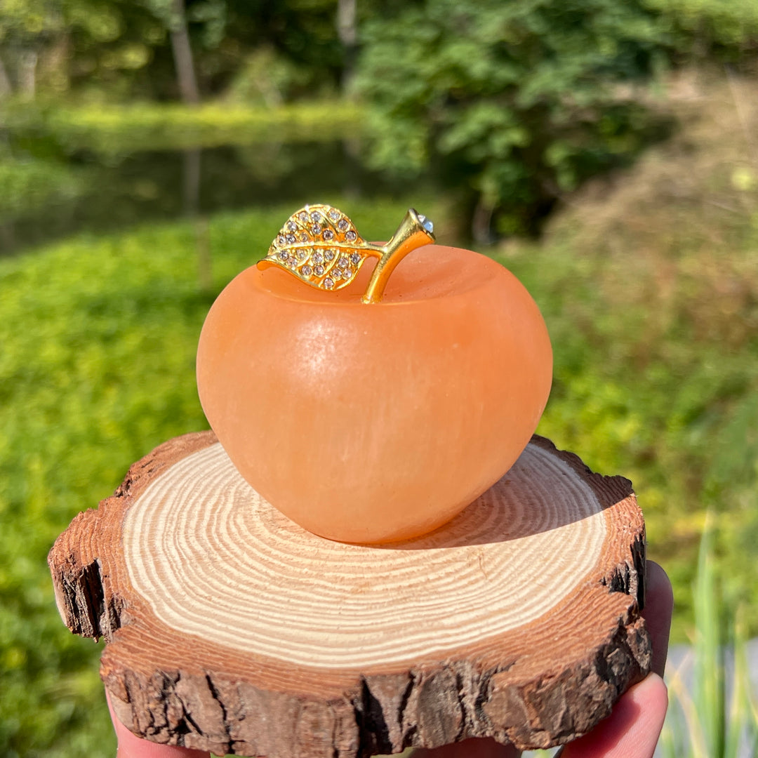 Yellow Selenite Apple Carving