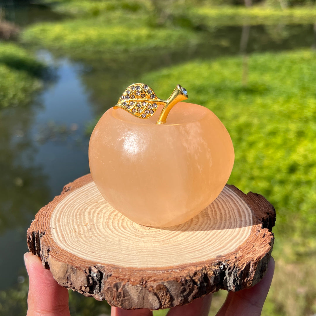 Yellow Selenite Apple Carving