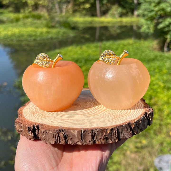 Yellow Selenite Apple Carving