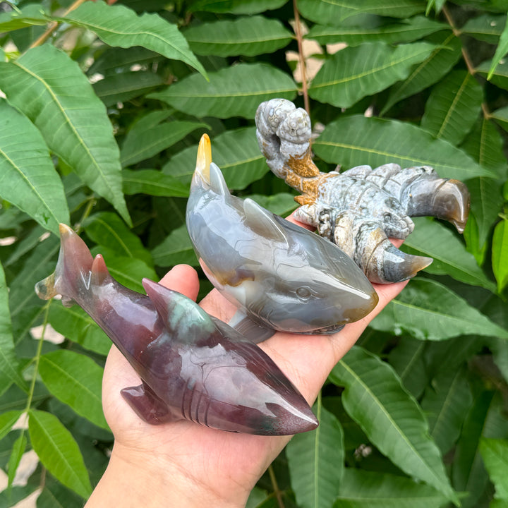 Unique,Ocean Jasper/Agate Shark Carving