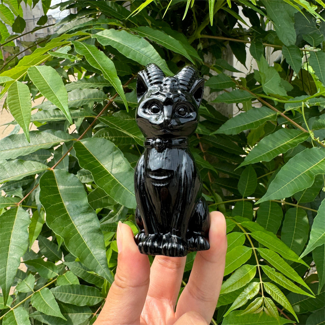 Obsidian Cat Carving