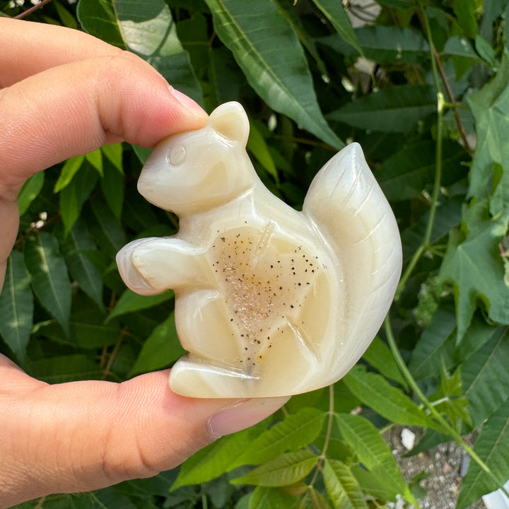 Agate Geode Squirrel Carving