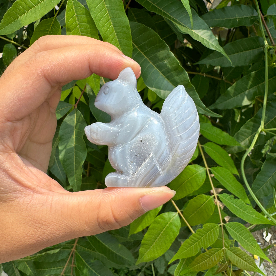 Sculpture d'écureuil en géode d'agate