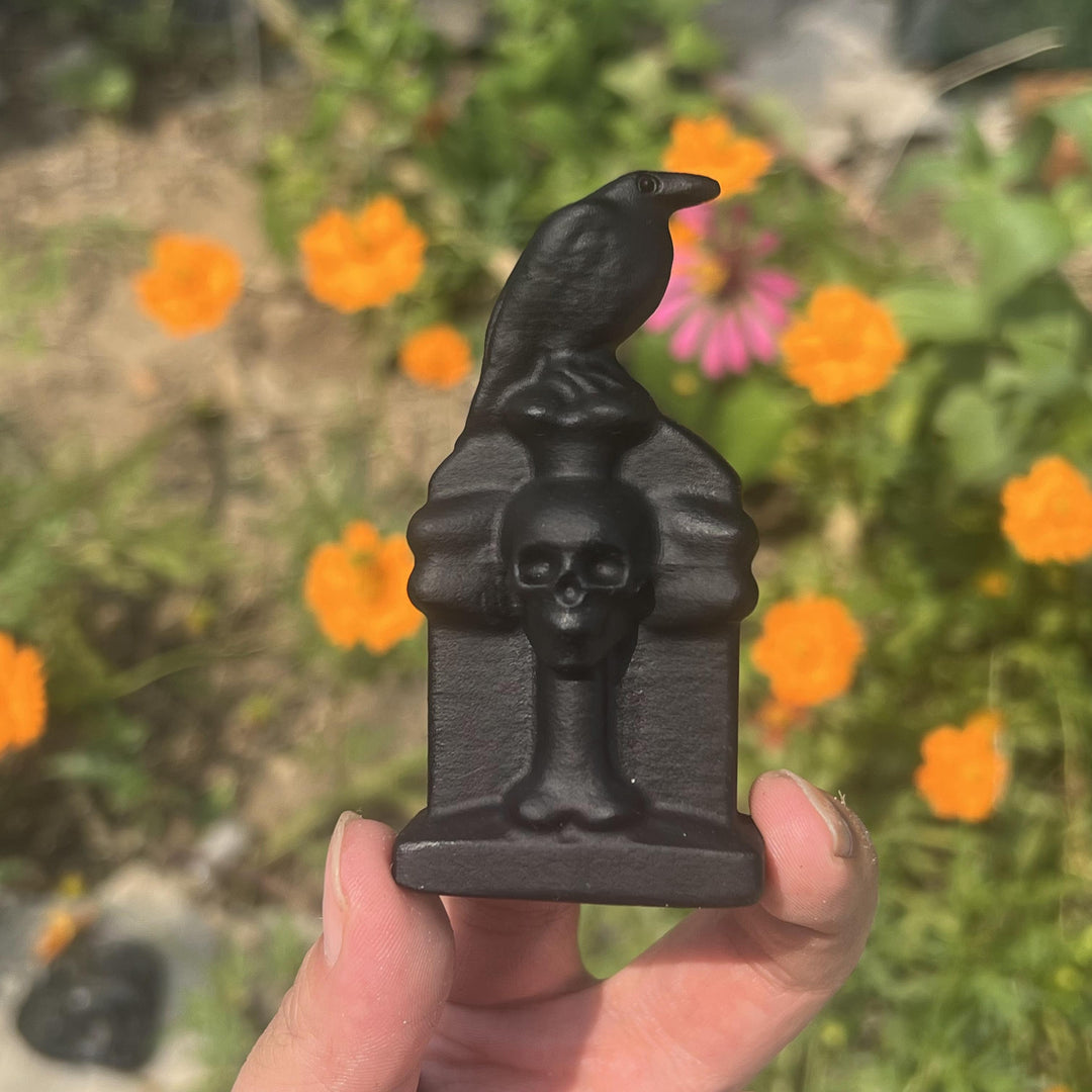 Obsidian Tombstone And Crow