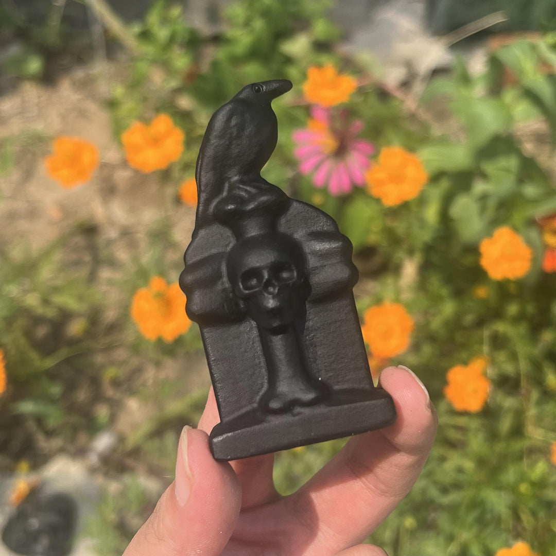 Obsidian Tombstone And Crow