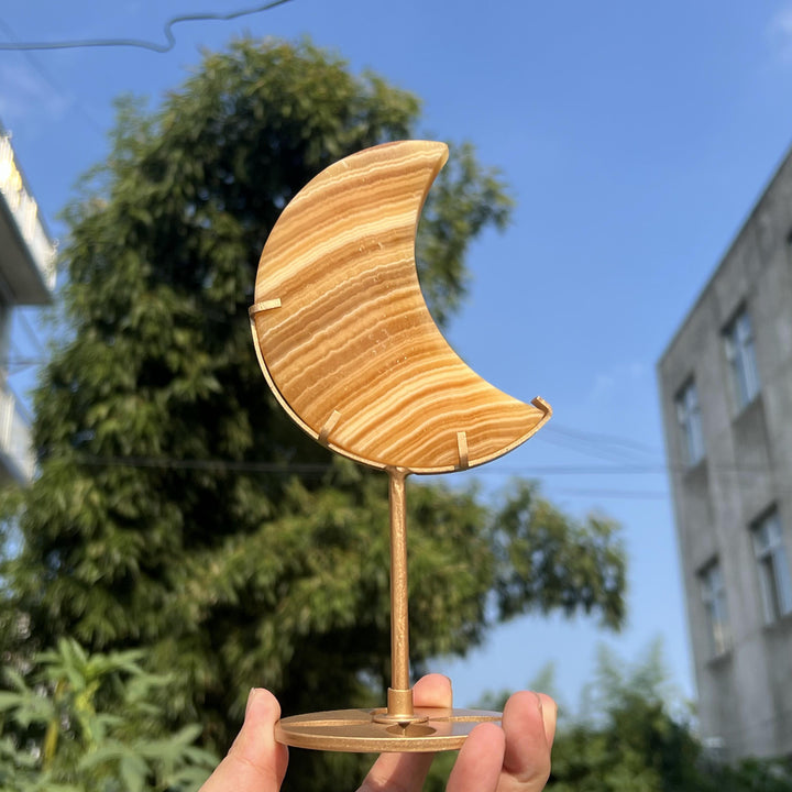 Yellow Calcite Moon With Stand