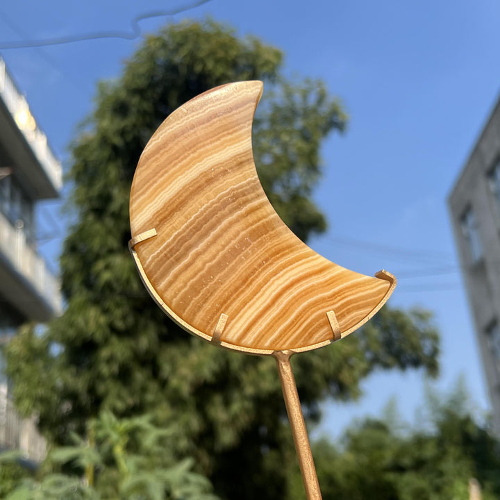 Yellow Calcite Moon With Stand