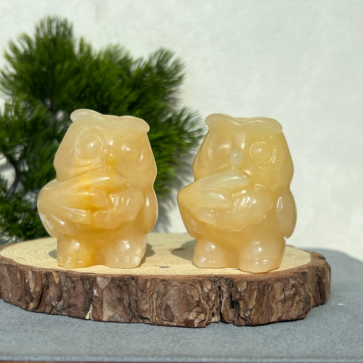 Yellow Calcite Owl Carving