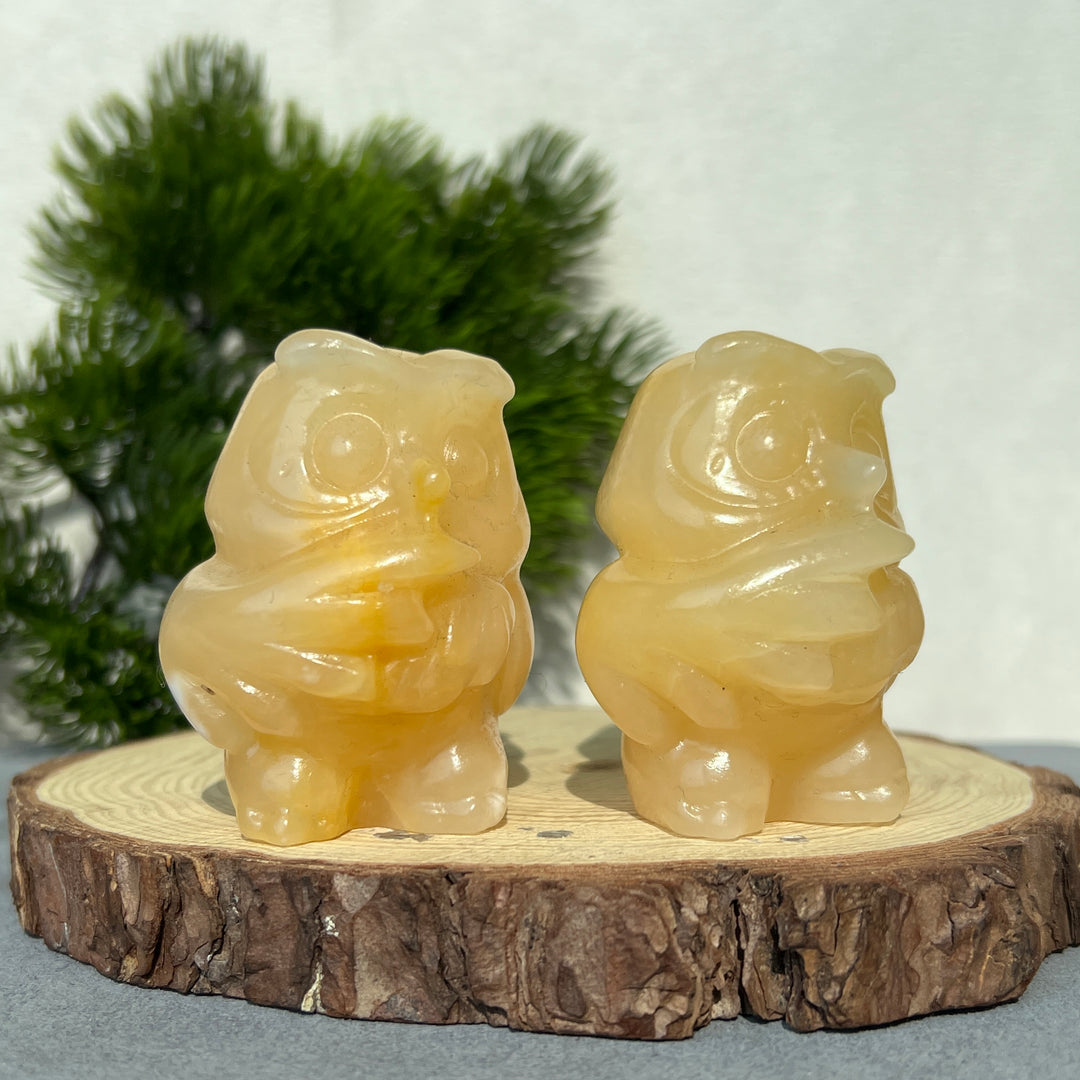 Yellow Calcite Owl Carving