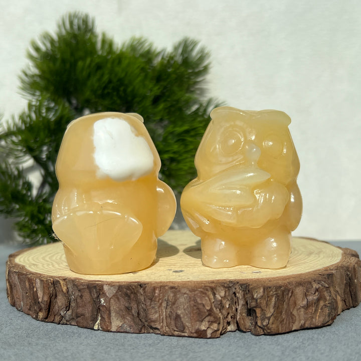 Yellow Calcite Owl Carving