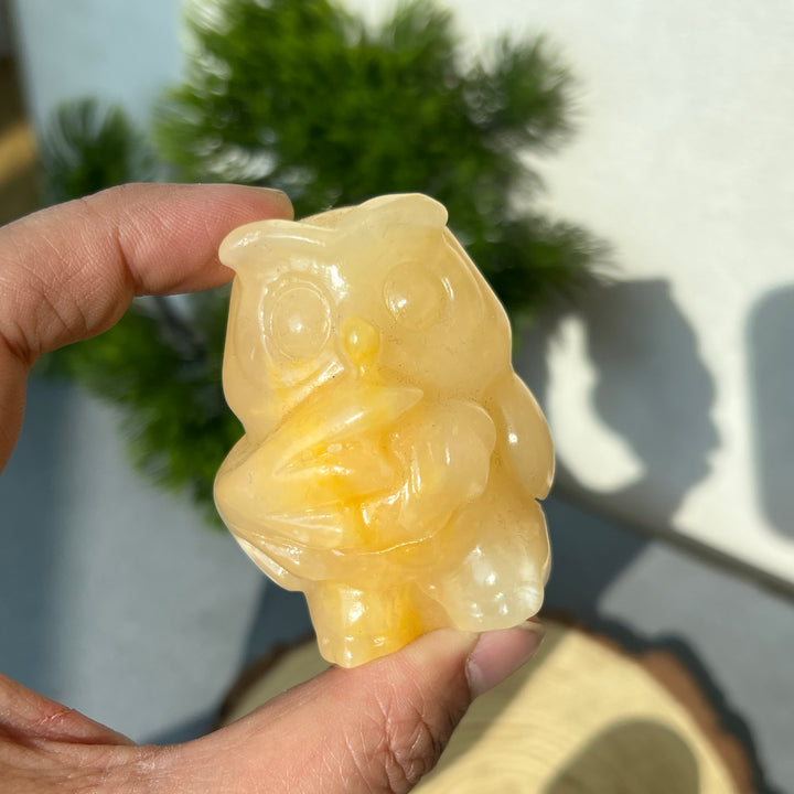 Yellow Calcite Owl Carving