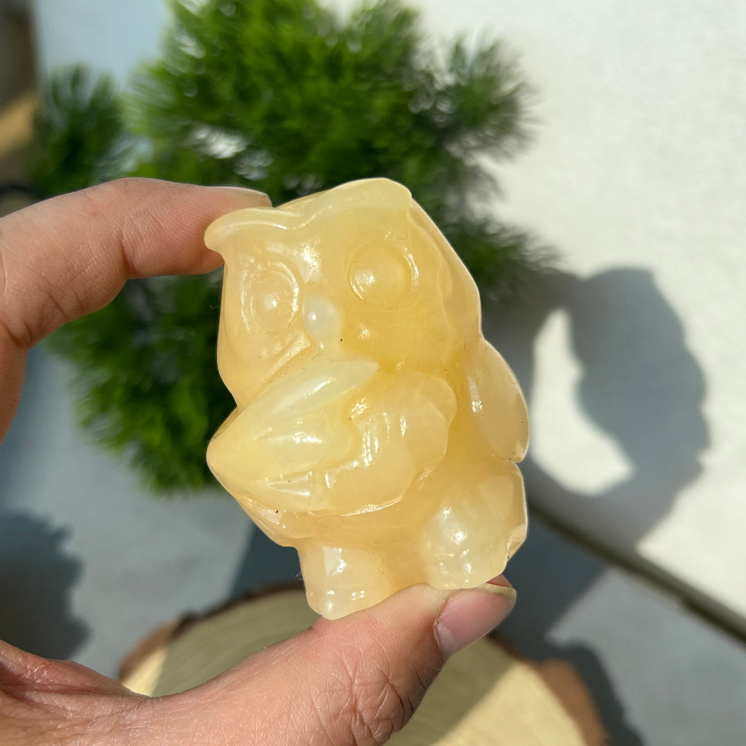 Yellow Calcite Owl Carving