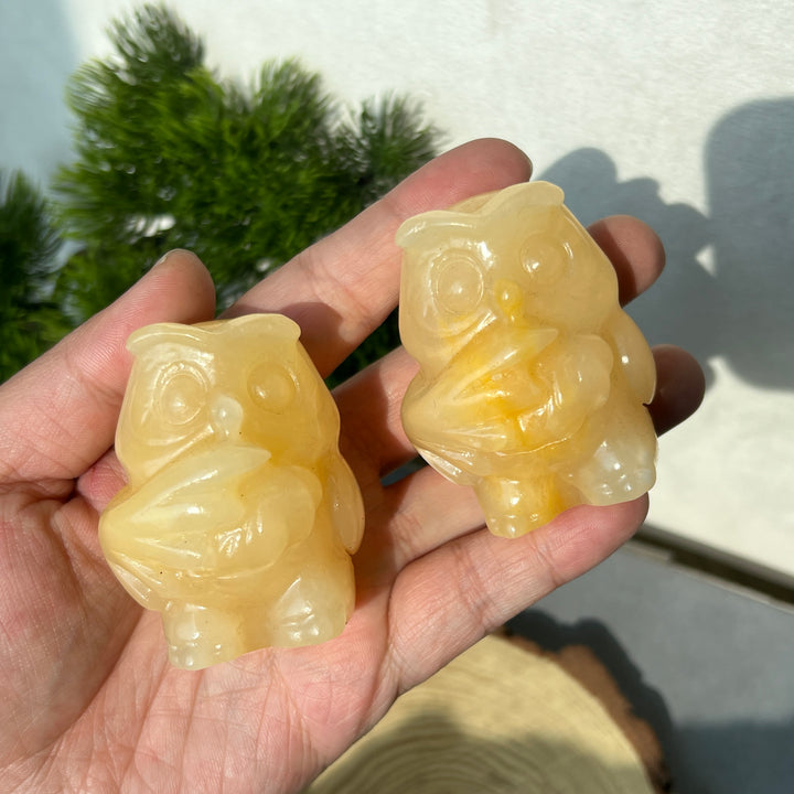 Yellow Calcite Owl Carving