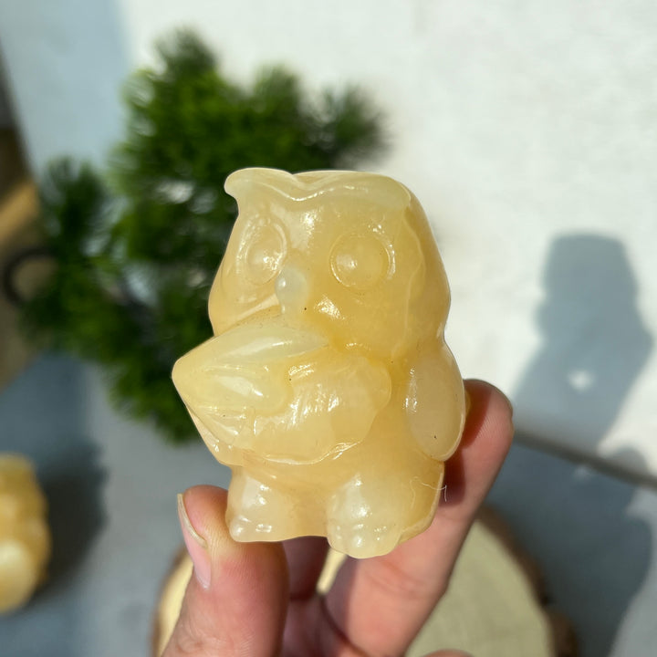 Yellow Calcite Owl Carving