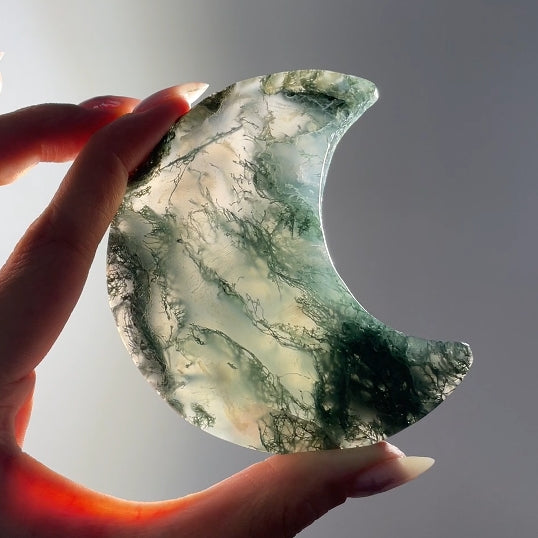 Moss Agate Moon With Stand