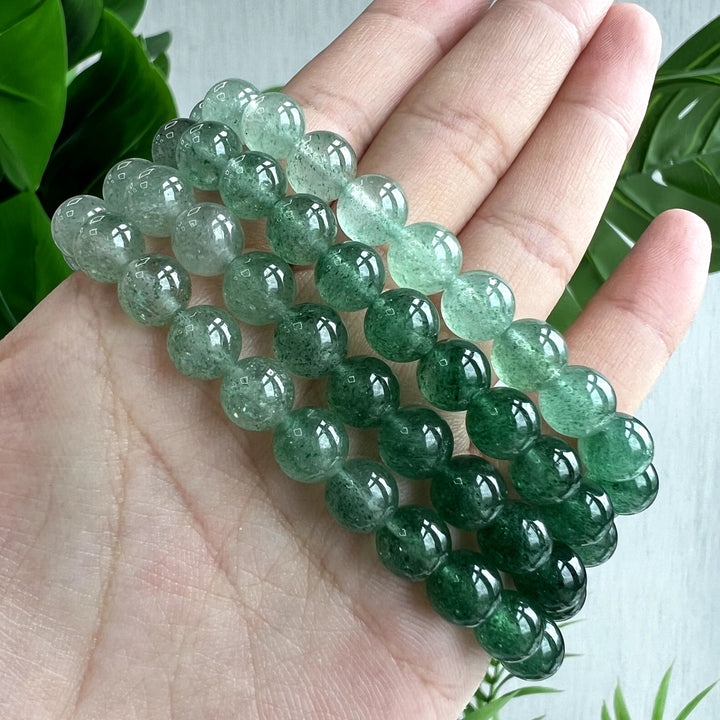 Gradient Green Strawberry Quartz Bracelet, 8mm