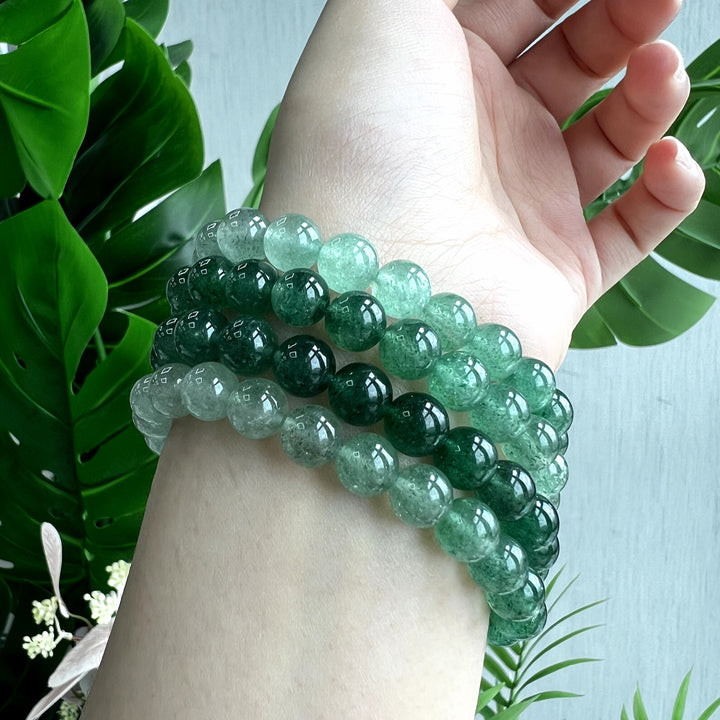 Gradient Green Strawberry Quartz Bracelet, 8mm