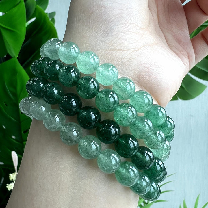 Gradient Green Strawberry Quartz Bracelet, 8mm