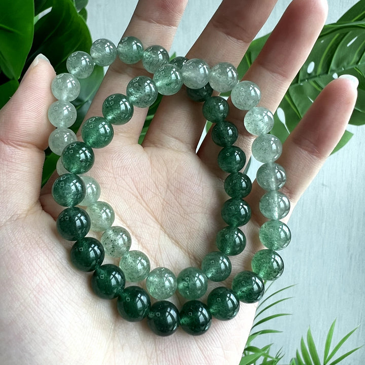 Gradient Green Strawberry Quartz Bracelet, 8mm