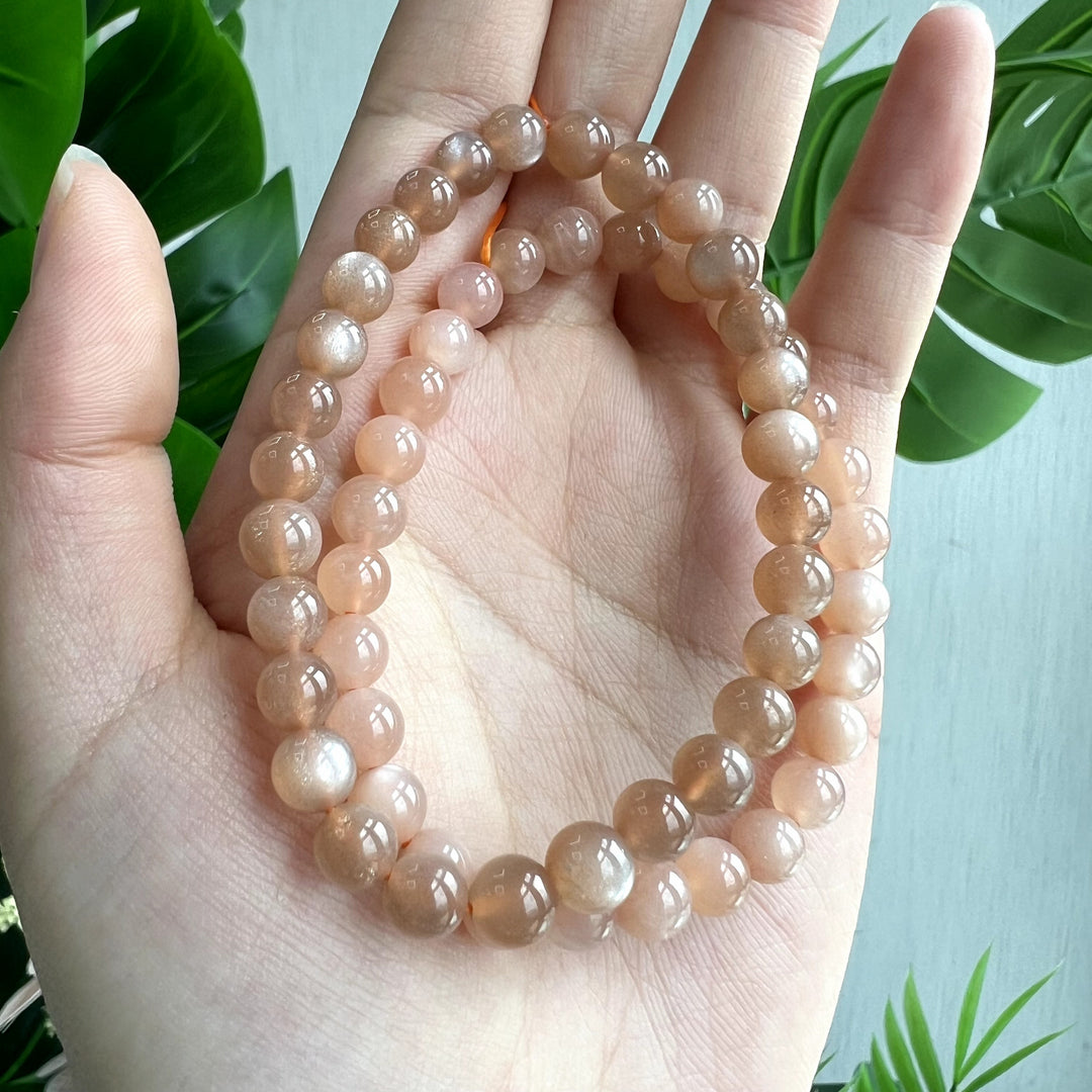 Peach Moonstone Bracelet, 6mm