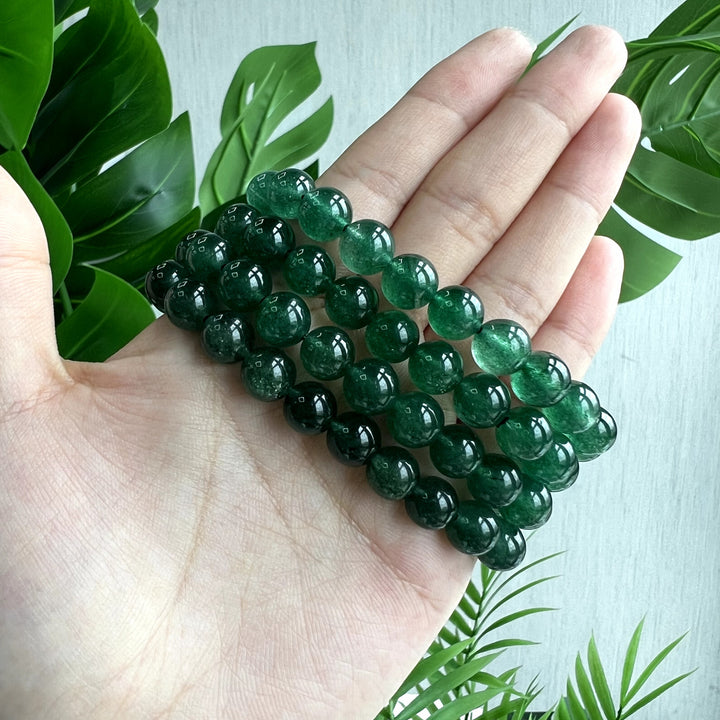 Deep Green Strawberry Quartz Bracelet, 8.5mm