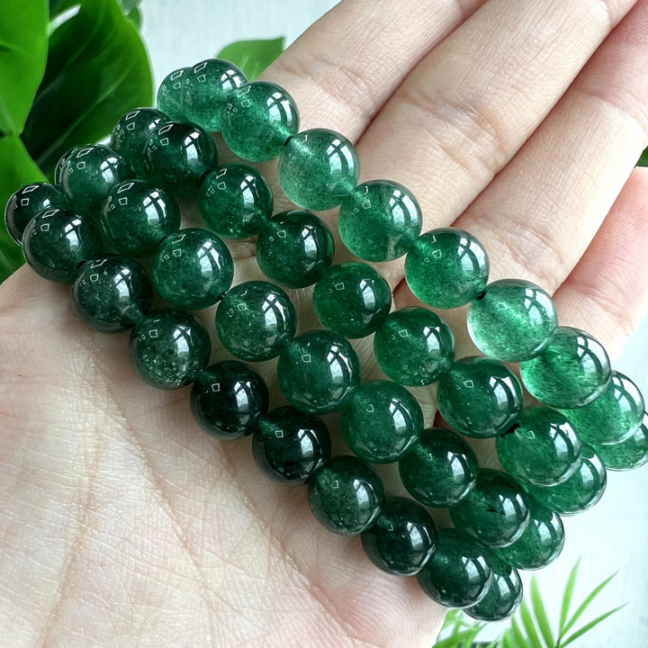 Deep Green Strawberry Quartz Bracelet, 8.5mm