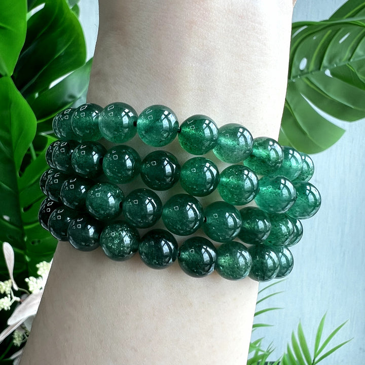 Deep Green Strawberry Quartz Bracelet, 8.5mm