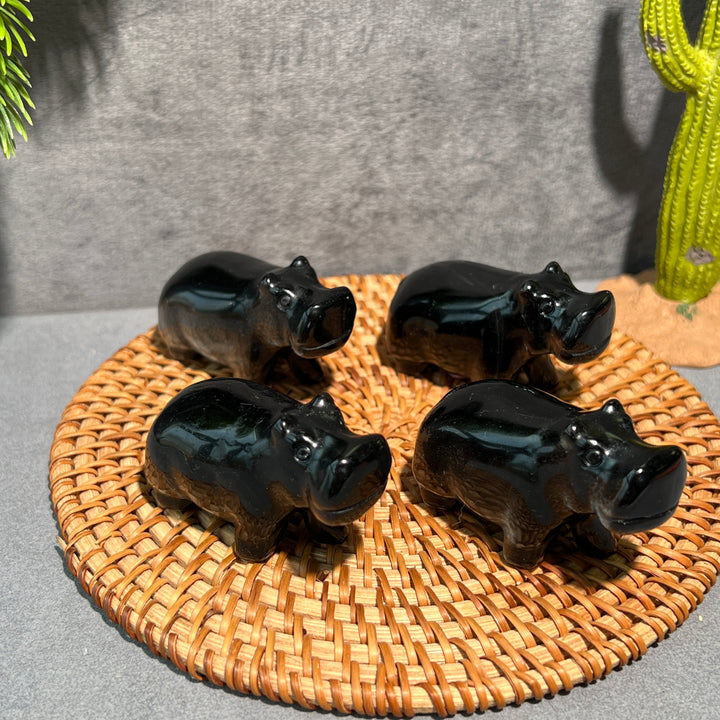 Silver Obsidian Hippopotamus Carving