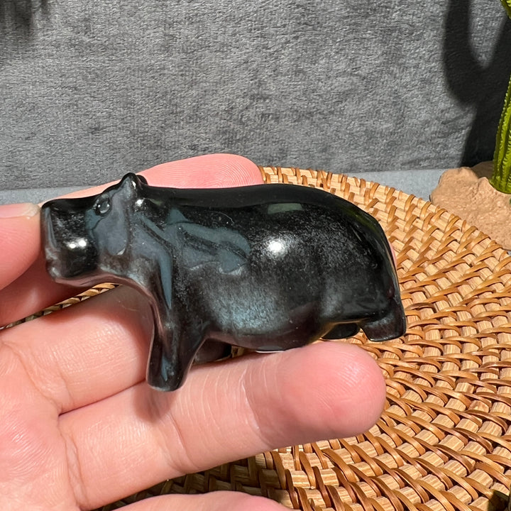 Silver Obsidian Hippopotamus Carving