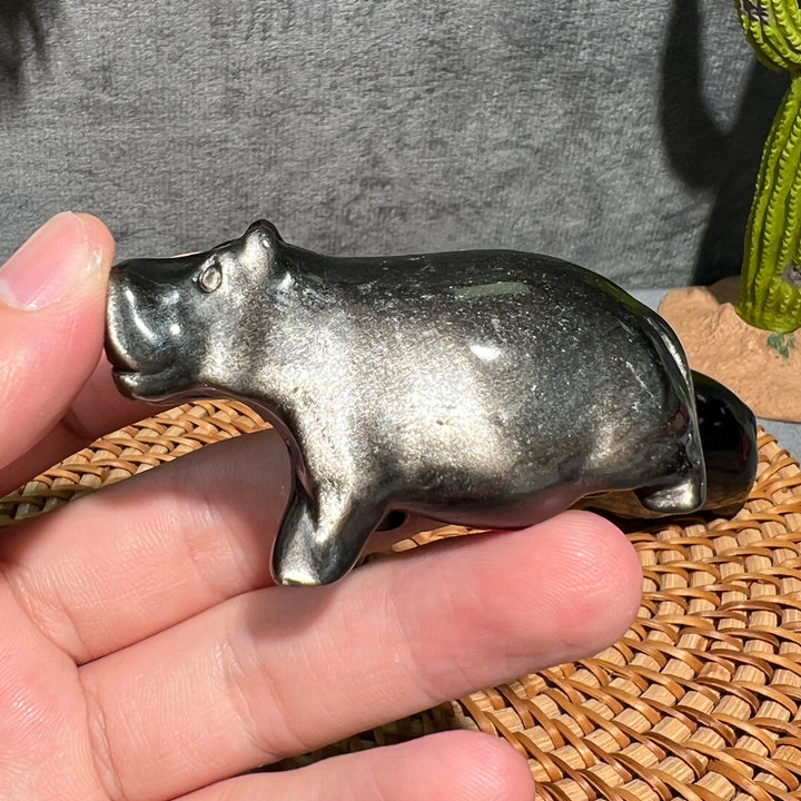 Silver Obsidian Hippopotamus Carving