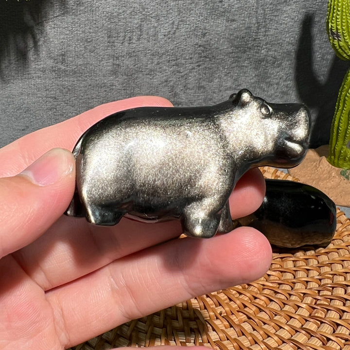 Silver Obsidian Hippopotamus Carving