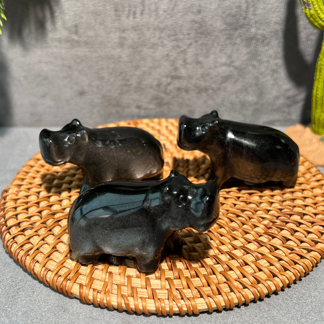 Silver Obsidian Hippopotamus Carving