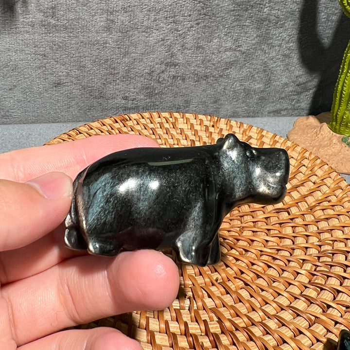 Silver Obsidian Hippopotamus Carving