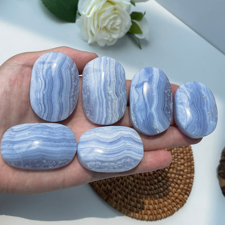 Blue Lace Agate Palm Stone