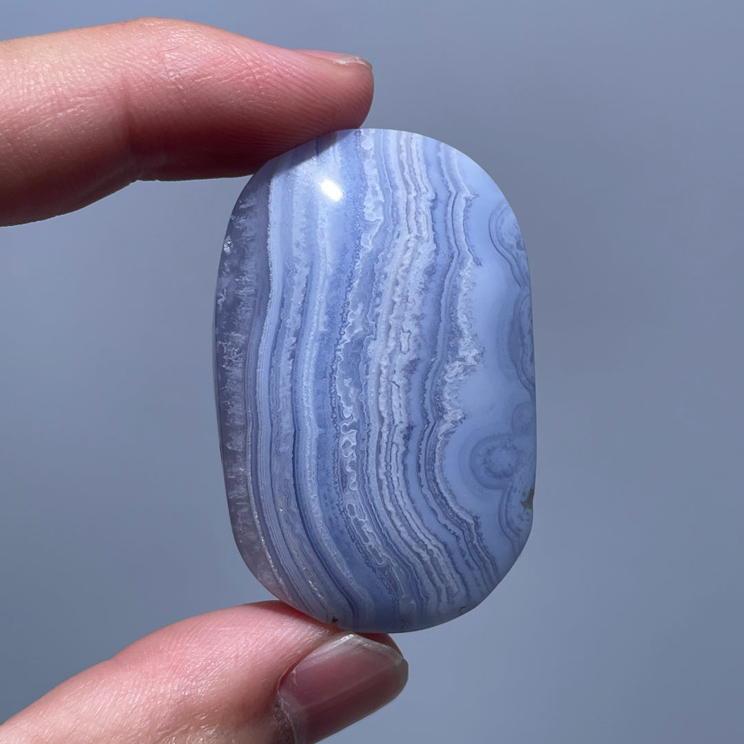 Blue Lace Agate Palm Stone